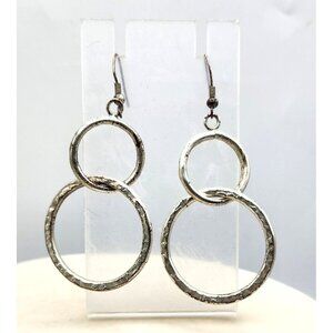 Silver Tone Double Circle Earrings - 1.25"